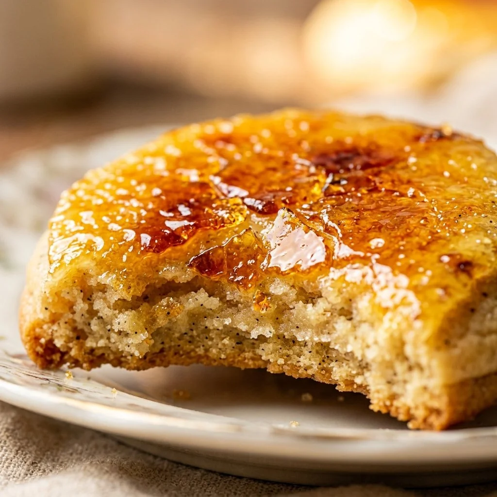 Delicious Crème Brûlée Cookies on a plate with a caramelized sugar topping