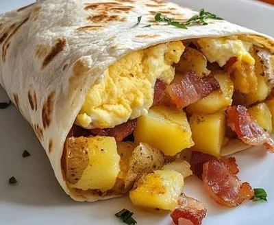 Crispy Bacon Egg and Cheese Burrito with Potatoes