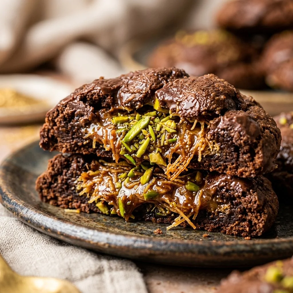 Dubai style chocolate bar cookies fresh out of the oven