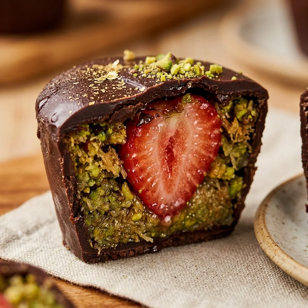 Delicious chocolate strawberry cups topped with fresh strawberries and chocolate
