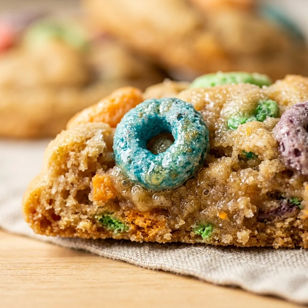 Colorful Fruit Loop Cereal Cookies fresh from the oven, perfect for snacking.