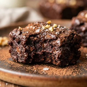 Delicious fudgy avocado protein brownie bites on a plate