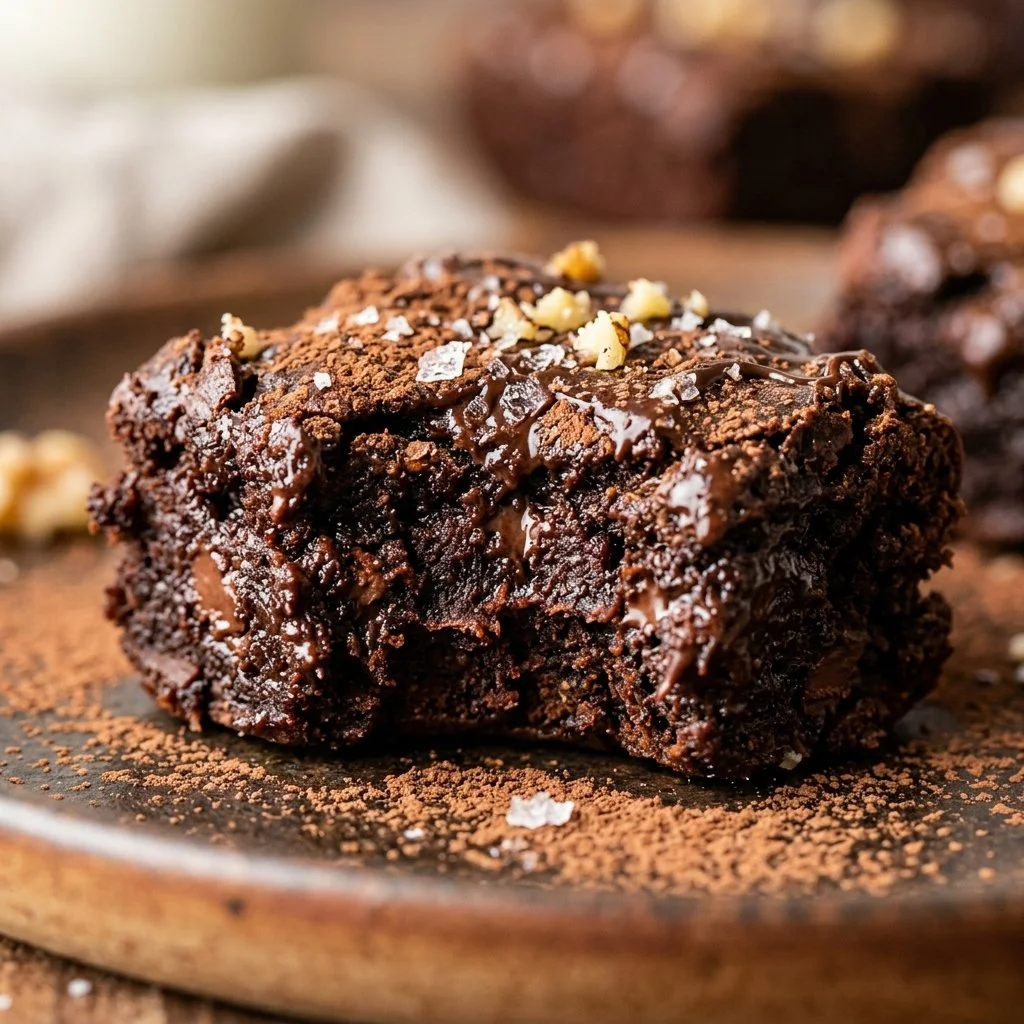 Delicious fudgy avocado protein brownie bites on a plate