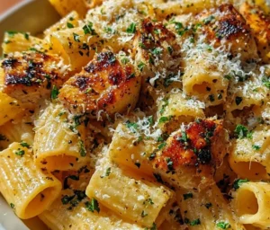 Garlic Butter Chicken served with Rigatoni and Parmesan cheese
