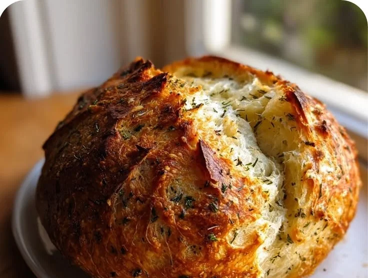 Freshly baked Garlic Herb Bread topped with herbs and garlic seasoning