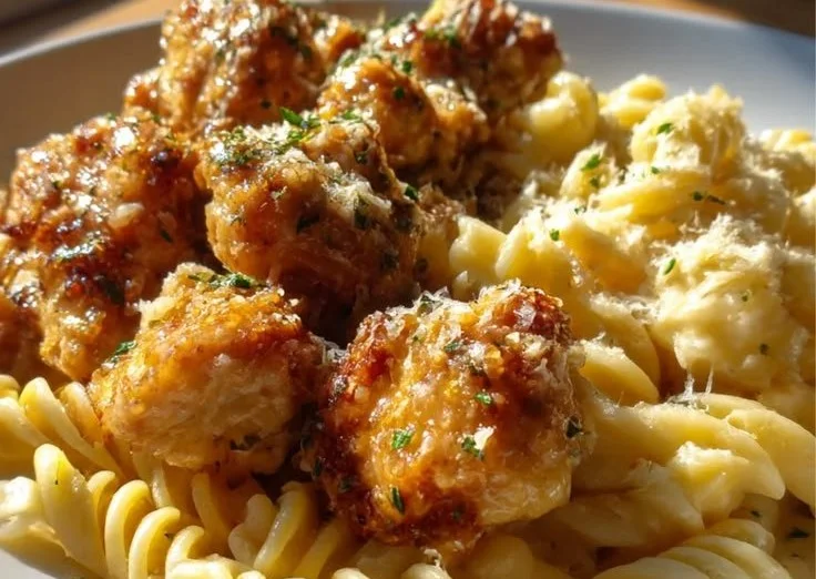 Garlic Parmesan Chicken Bites and Creamy Rotini