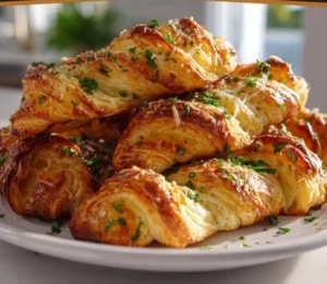 Delicious Garlic Parmesan Puff Twists served on a plate