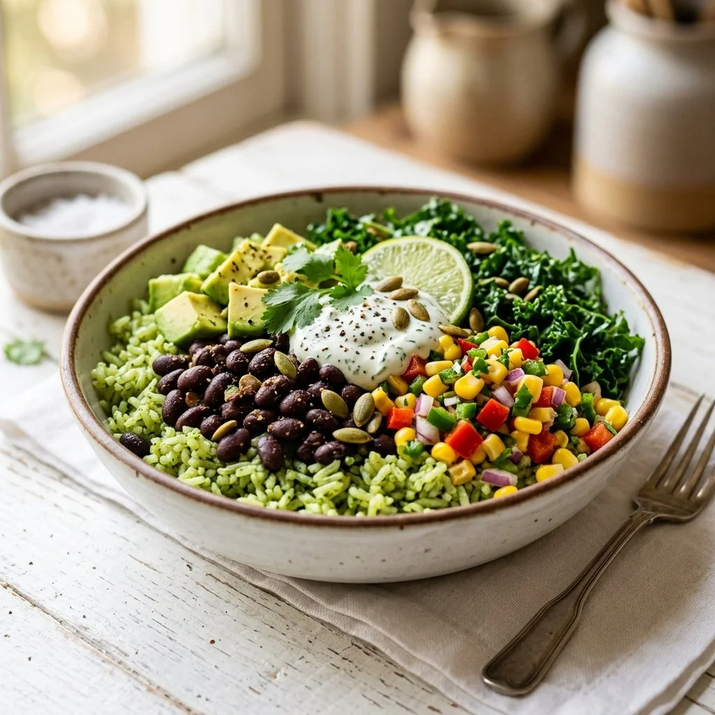 Green Rice and Black Bean Protein Bowl