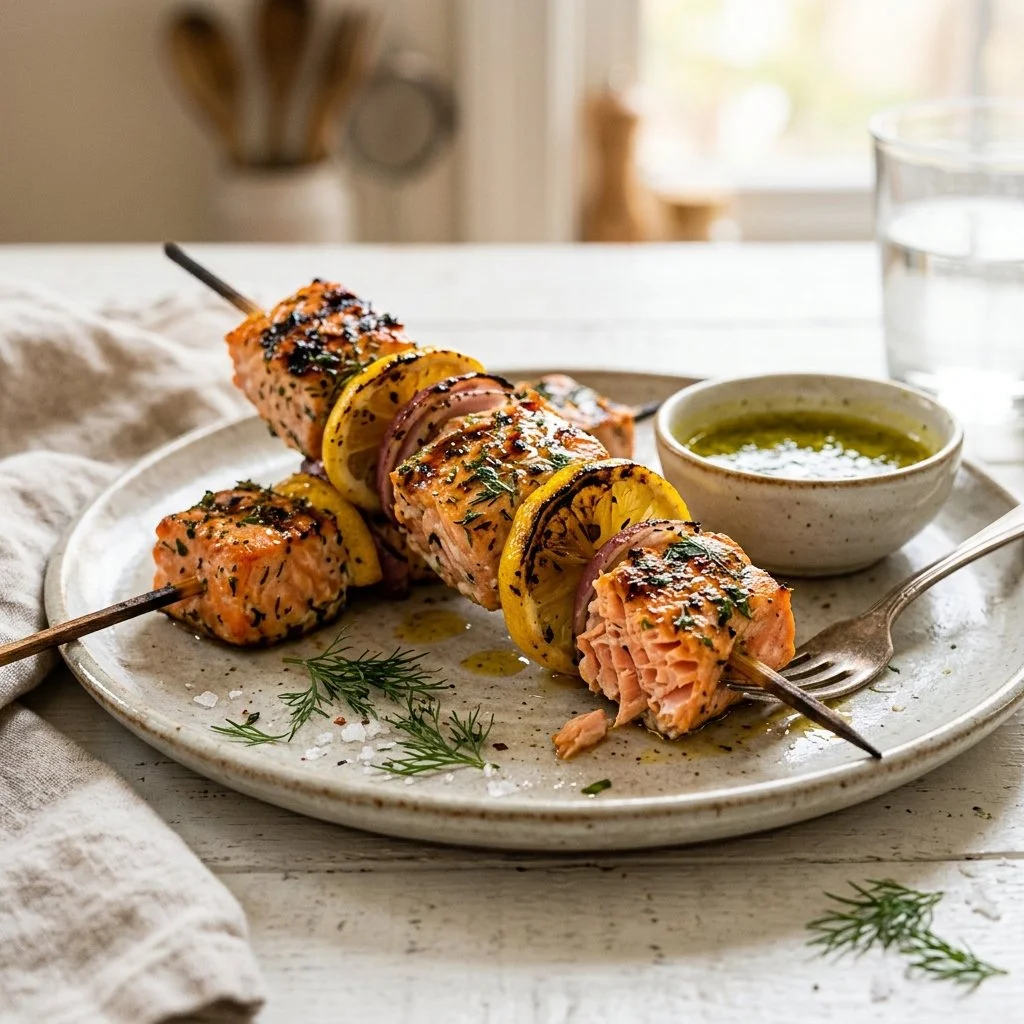 Grilled Salmon Kebabs with Lemon and Herbs