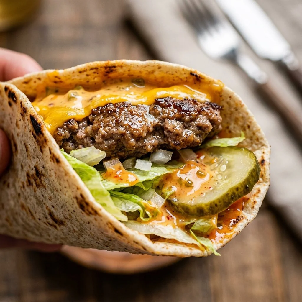 High-Protein Big Mac Taco Wrap with fresh ingredients on a plate