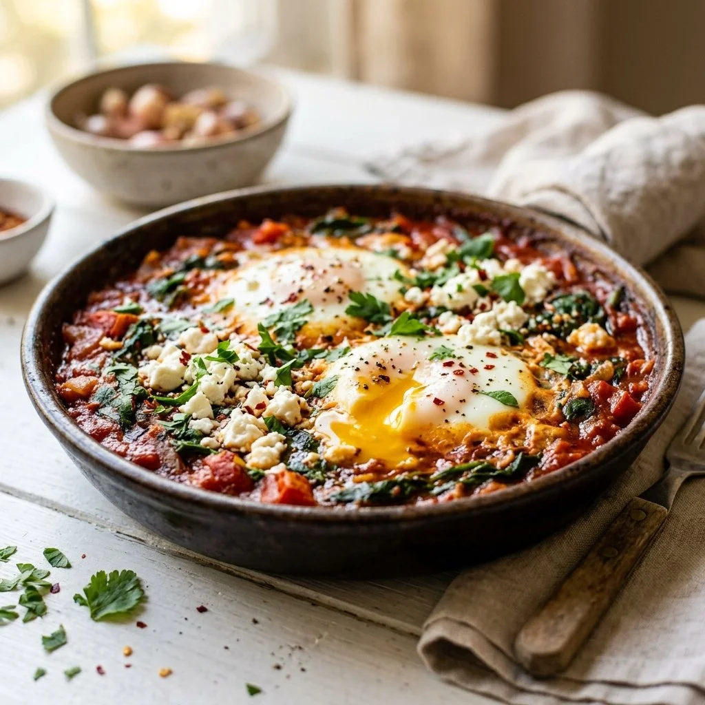 High-Protein Shakshuka with Feta and Spinach