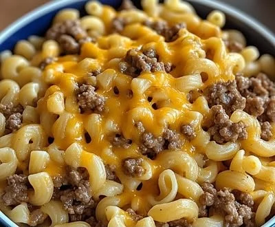 Homemade Hamburger Helper on a plate garnished with parsley