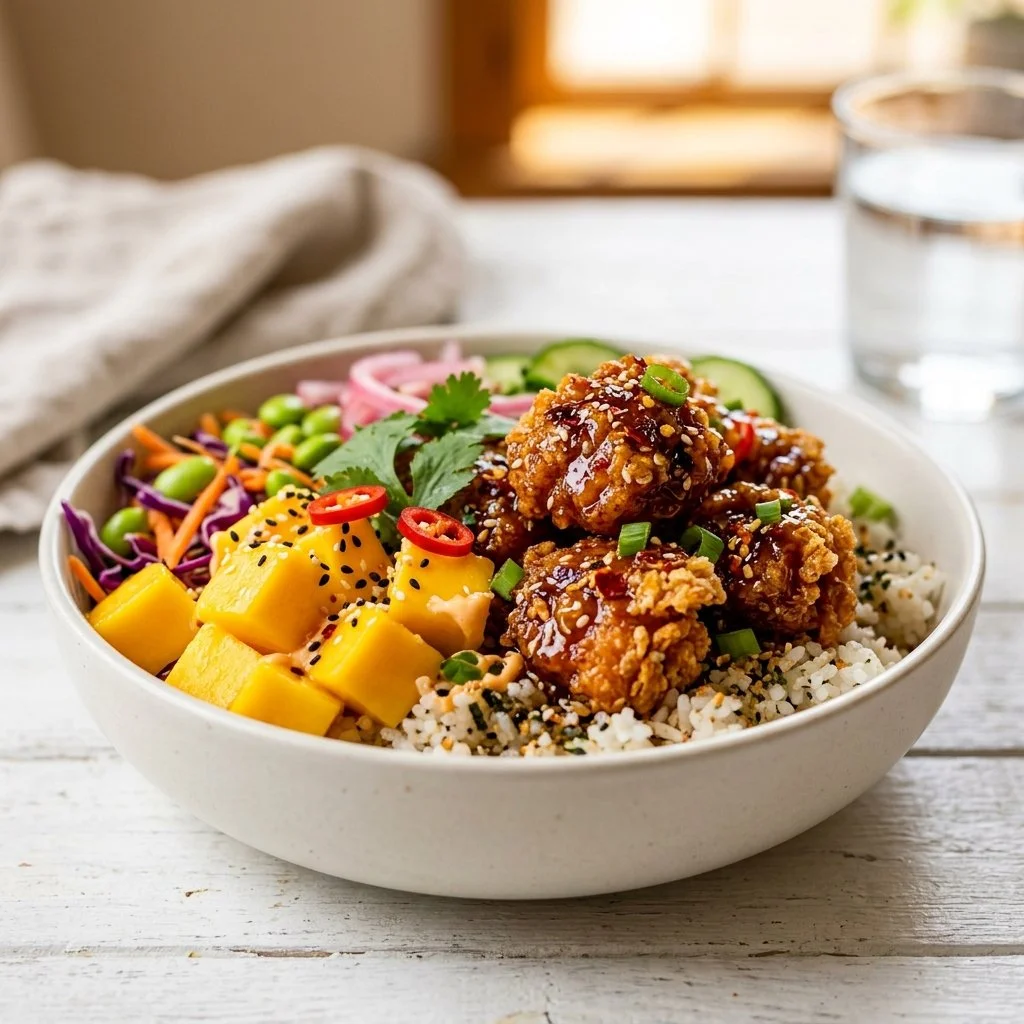 Hot Honey Crispy Chicken and Mango Bowl