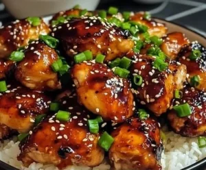 Delicious Korean Gochujang Chicken served with vegetables and rice