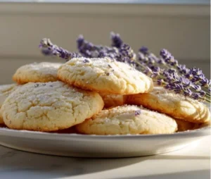 Freshly baked Lavender Honey Cookies on a plate.