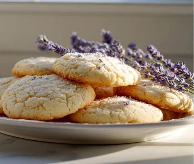 Freshly baked Lavender Honey Cookies on a plate.