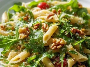 Delicious Lemon Arugula Pasta Salad with fresh ingredients
