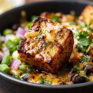 Loaded potato taco bowl with toppings and fresh ingredients