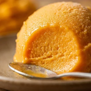 Delicious homemade mango protein ice cream made using Ninja Creami