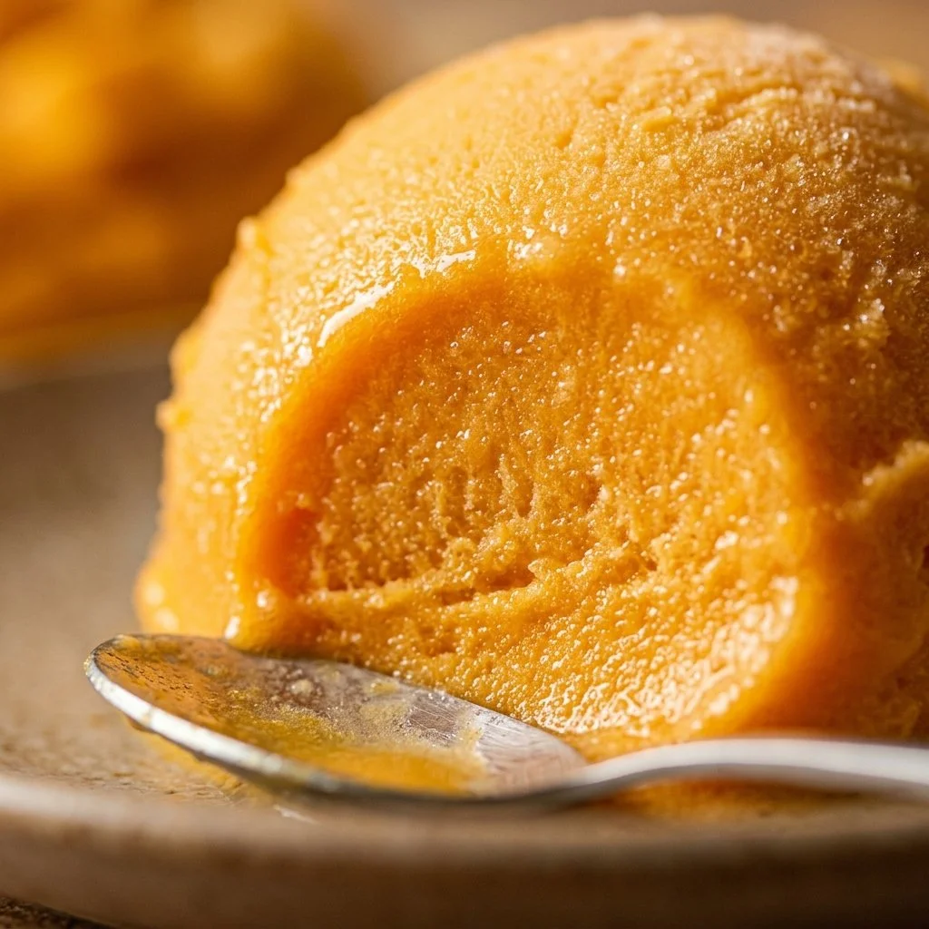 Delicious homemade mango protein ice cream made using Ninja Creami