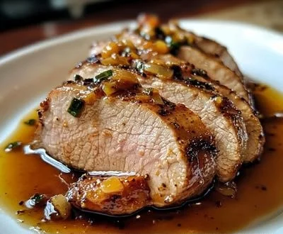 Maple Dijon Pork Tenderloin served with a side of vegetables