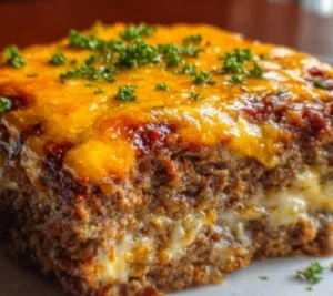Delicious Meatloaf Casserole served in a baking dish