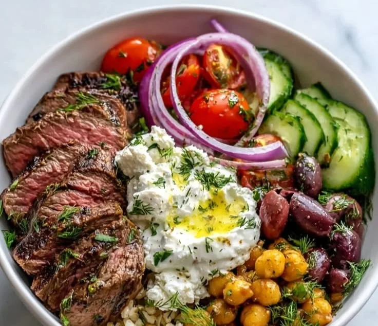 Mediterranean Steak Bowl (Fresh & Healthy Dinner Recipe)