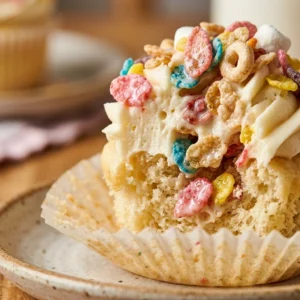 Milk and cereal cupcakes with colorful toppings and sprinkles