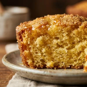 Delicious mini cornbread cakes drizzled with honey on a wooden platter