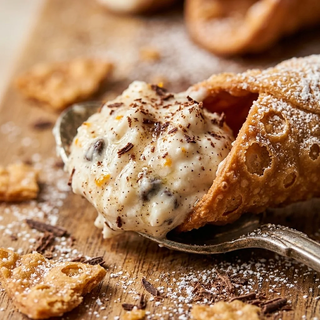 Delicious no-bake cannoli dip board with fresh fruits and sweets