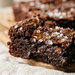 Delicious olive oil brownies with sea salt served on a plate