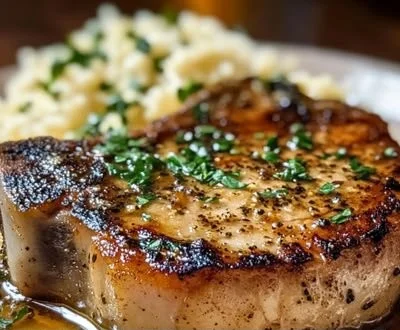 Oven-baked juicy pork chops served with vegetables