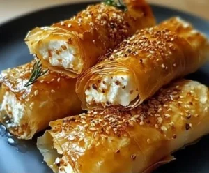 Crispy oven fried feta rolls served with dipping sauce