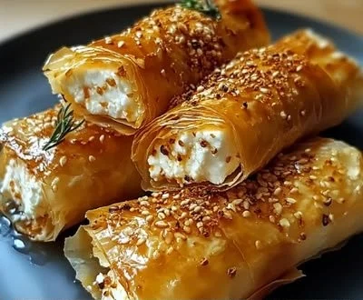 Crispy oven fried feta rolls served with dipping sauce