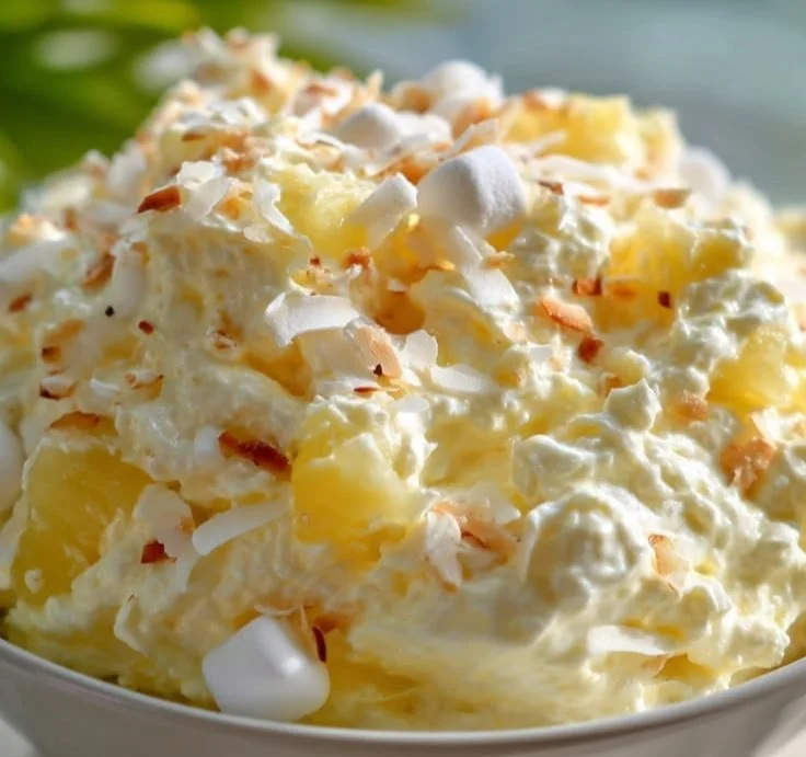 Delicious Pineapple Coconut Mousse served in a dessert cup