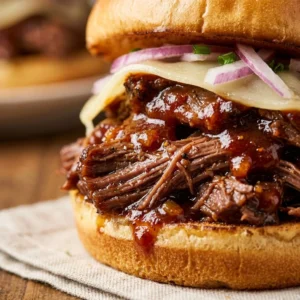 Delicious slow cooker BBQ beef sandwiches served on a plate