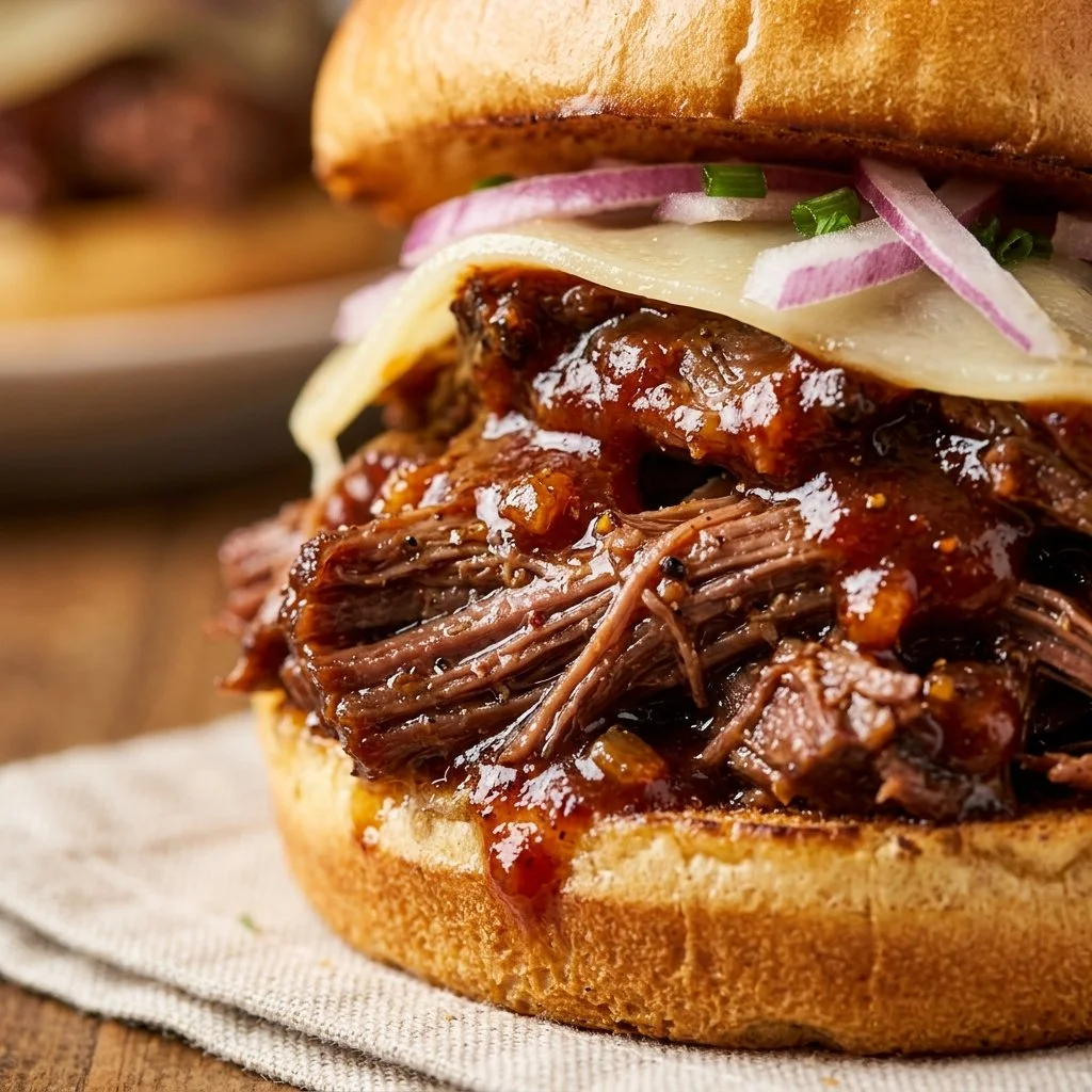 Delicious slow cooker BBQ beef sandwiches served on a plate