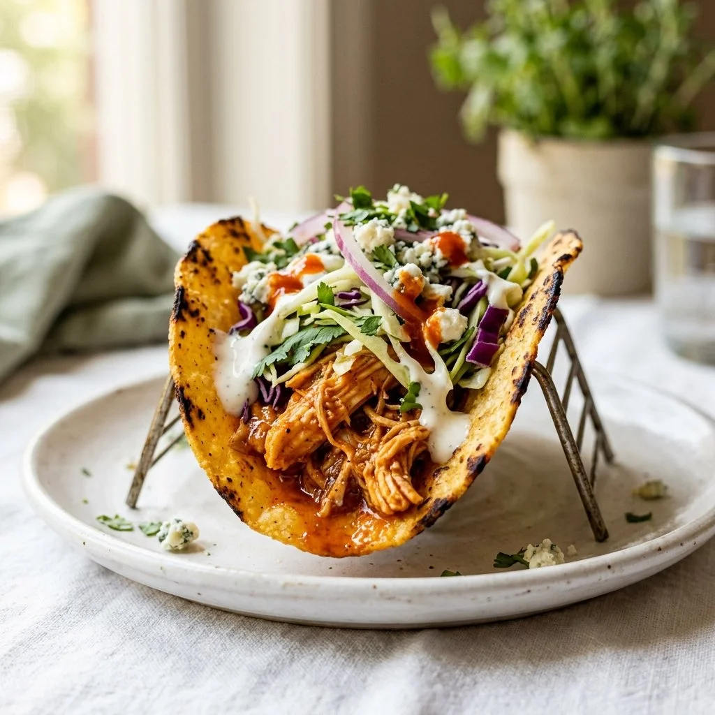 Smashed Buffalo Chicken Tacos
