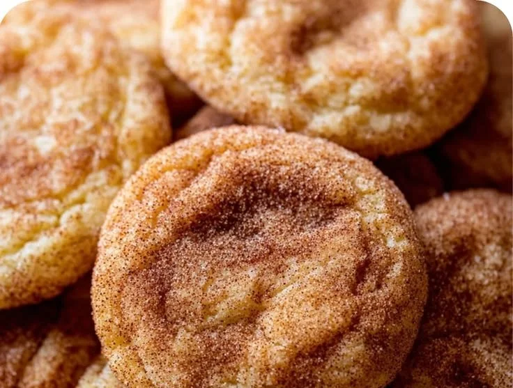 Freshly baked snickerdoodles cookies with cinnamon sugar coating