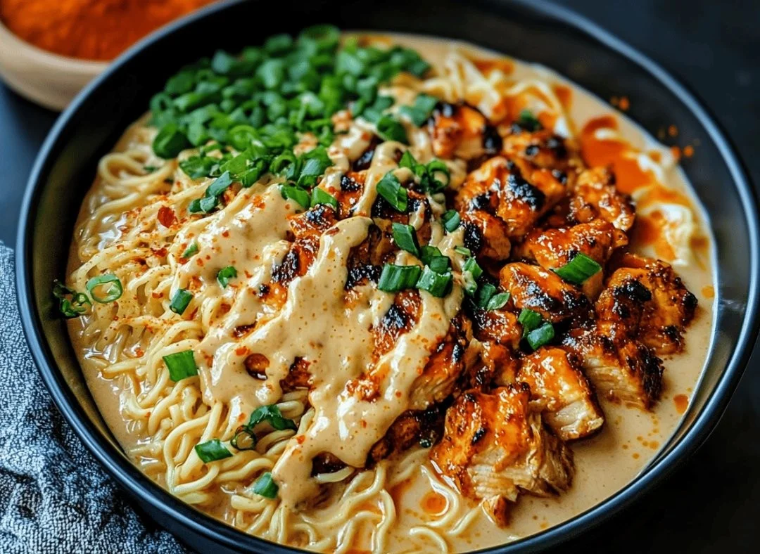 Fiery Chicken Ramen with Creamy Garlic Sauce