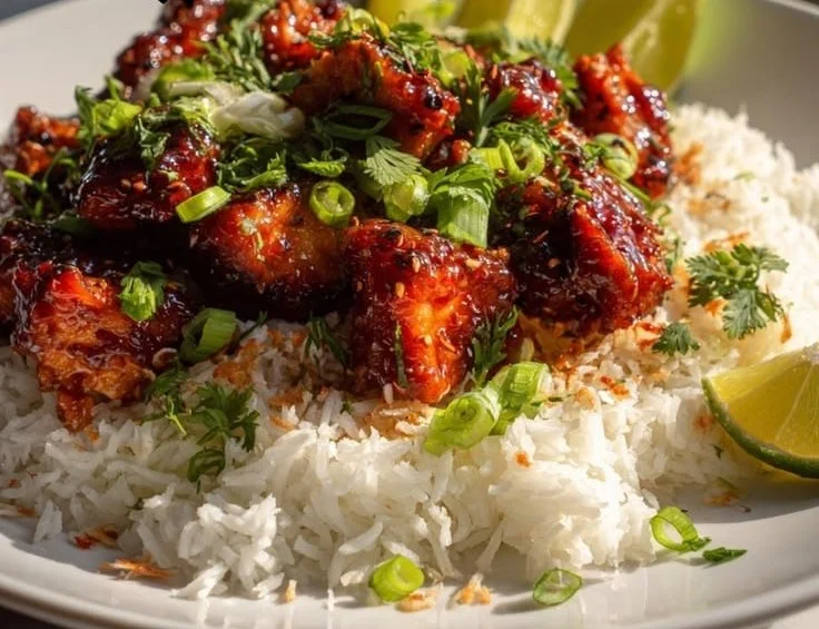 Spicy Maple Glazed Chicken with Coconut Rice
