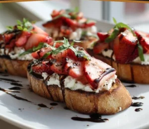 Delicious strawberry goat cheese appetizers beautifully arranged on a platter.