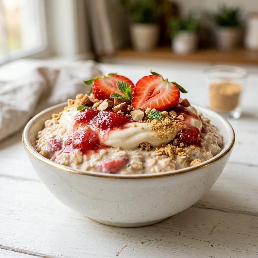 Strawberry Cheesecake Protein Overnight Oats Recipe