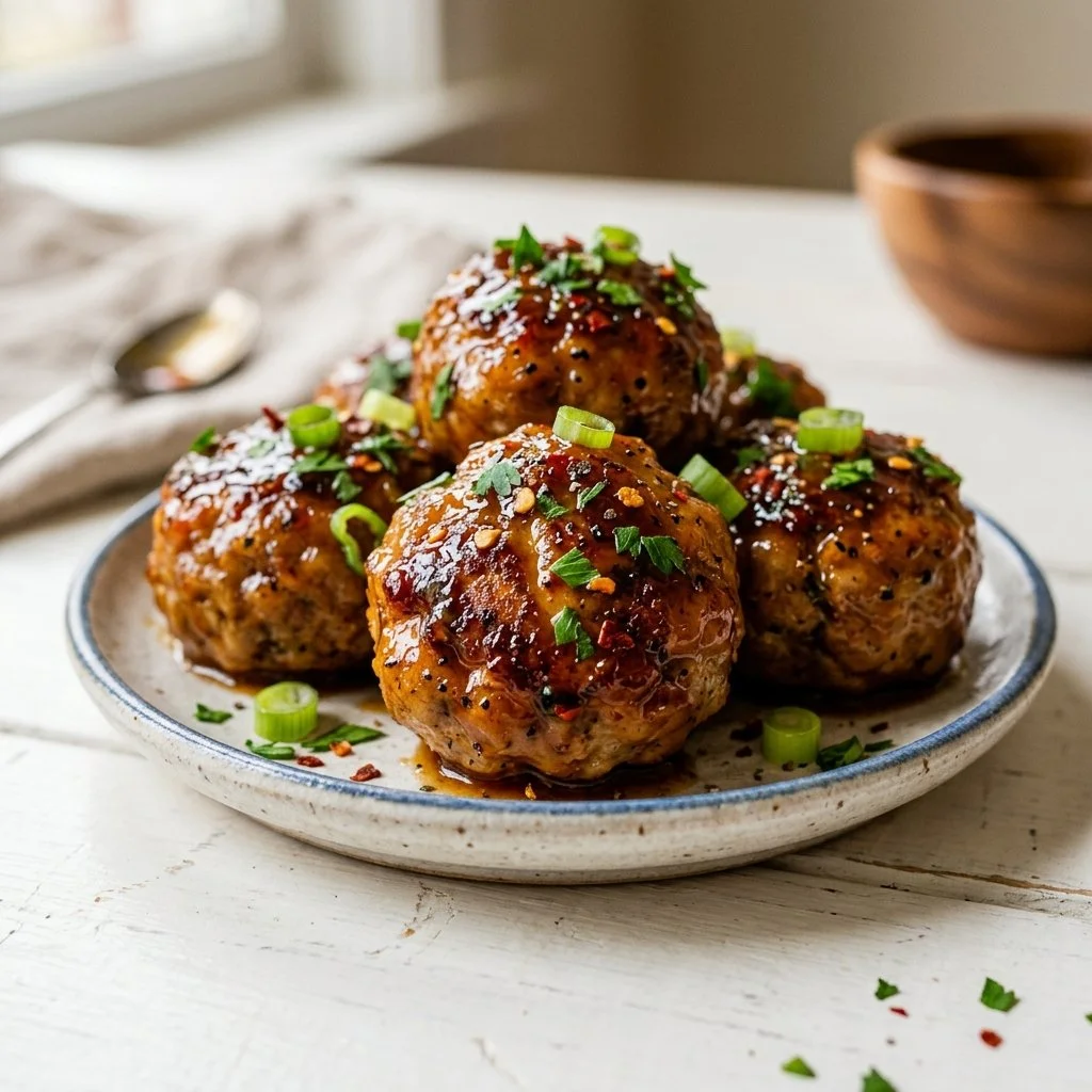 Turkey Meatballs with Sticky Hot Honey Glaze
