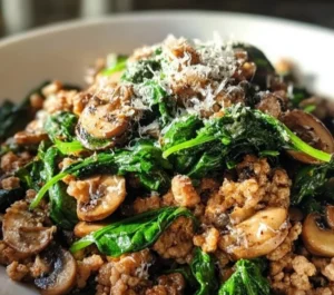 Delicious Turkey Spinach Mushroom Bowl with fresh ingredients and vibrant colors