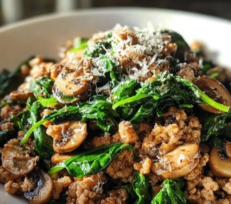 Delicious Turkey Spinach Mushroom Bowl with fresh ingredients and vibrant colors