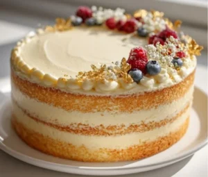 Deliciously decorated Vanilla Bean Birthday Cake with sprinkles and candles