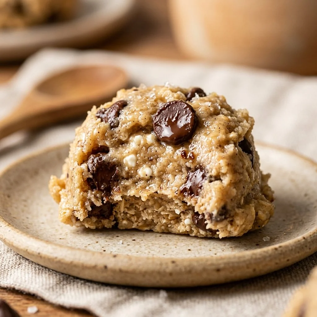 Bowl of viral cottage cheese cookie dough with chocolate chips and walnuts