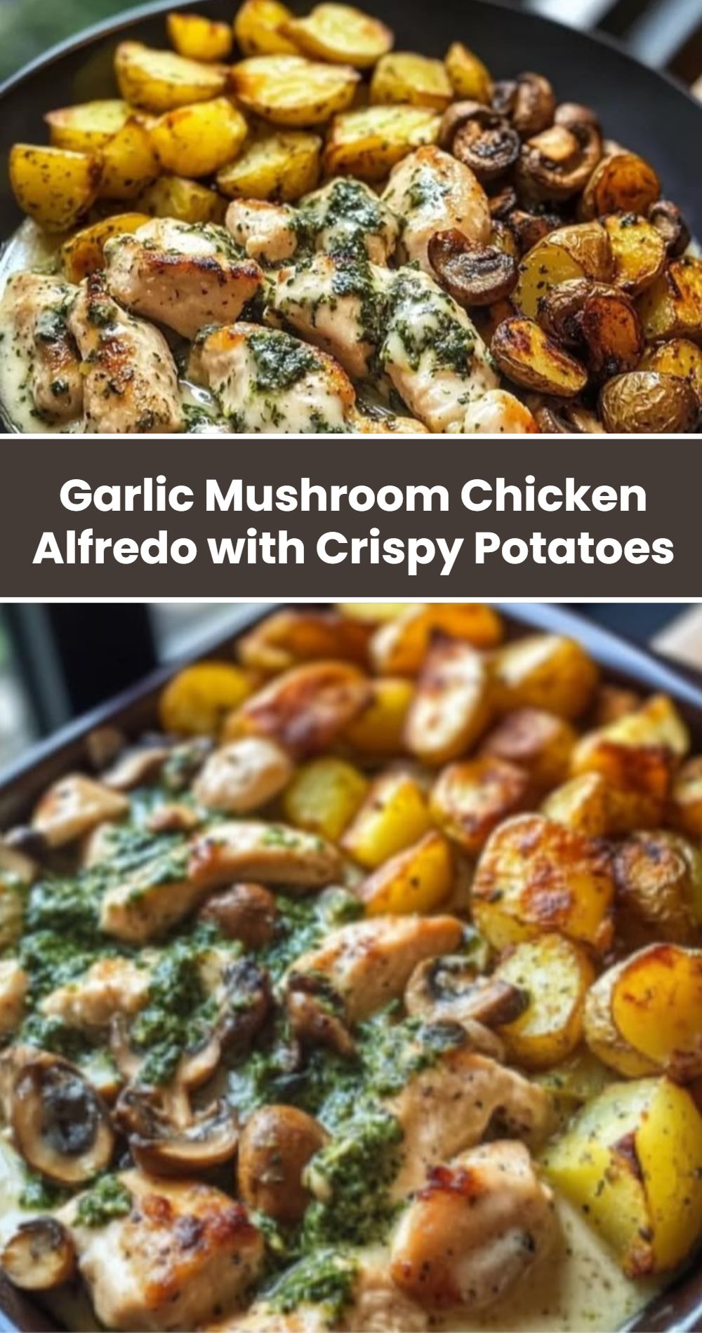 Garlic Mushroom Chicken Alfredo Crispy Potatoes