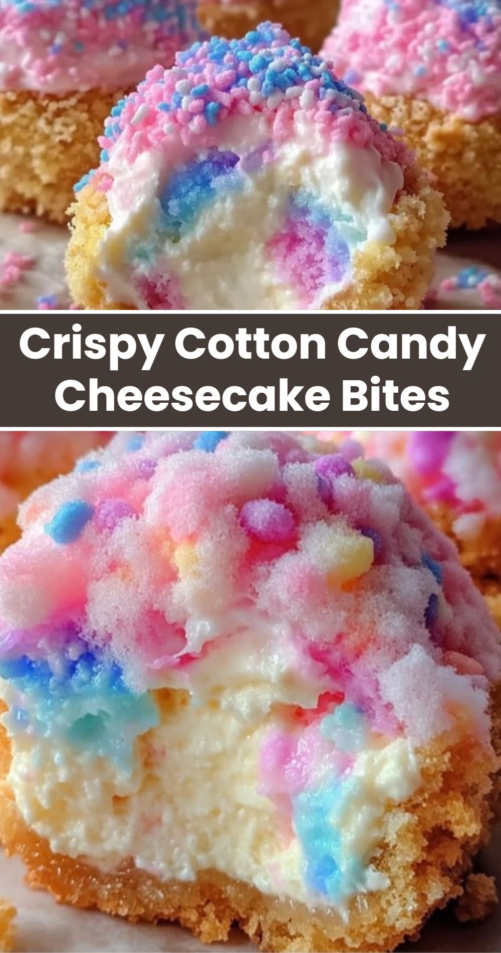 Crispy Cotton Candy Cheesecake Bites